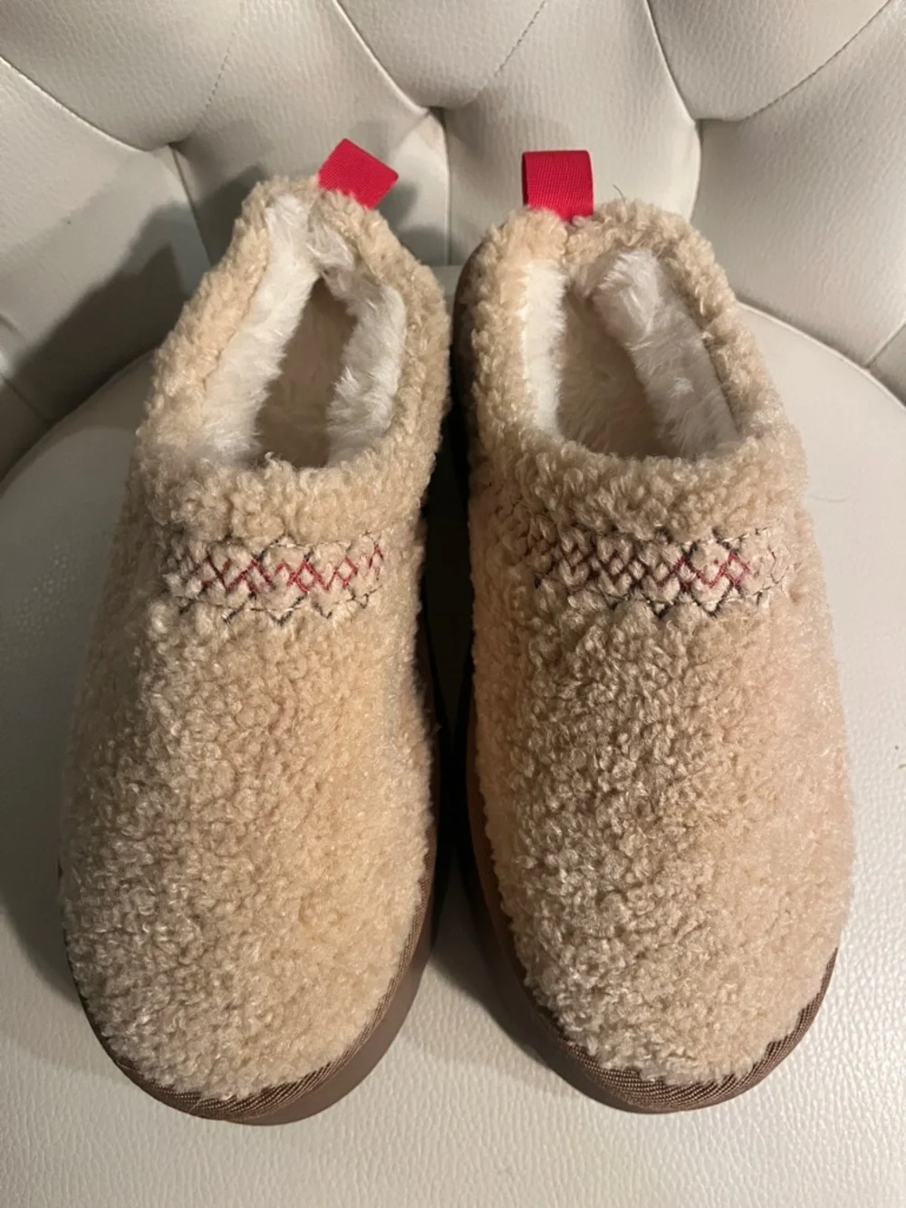 Teddy Plush faux Sherpa Platform- slides Beige Brown Sole Size 7/7.5 - Picture 3 of 8